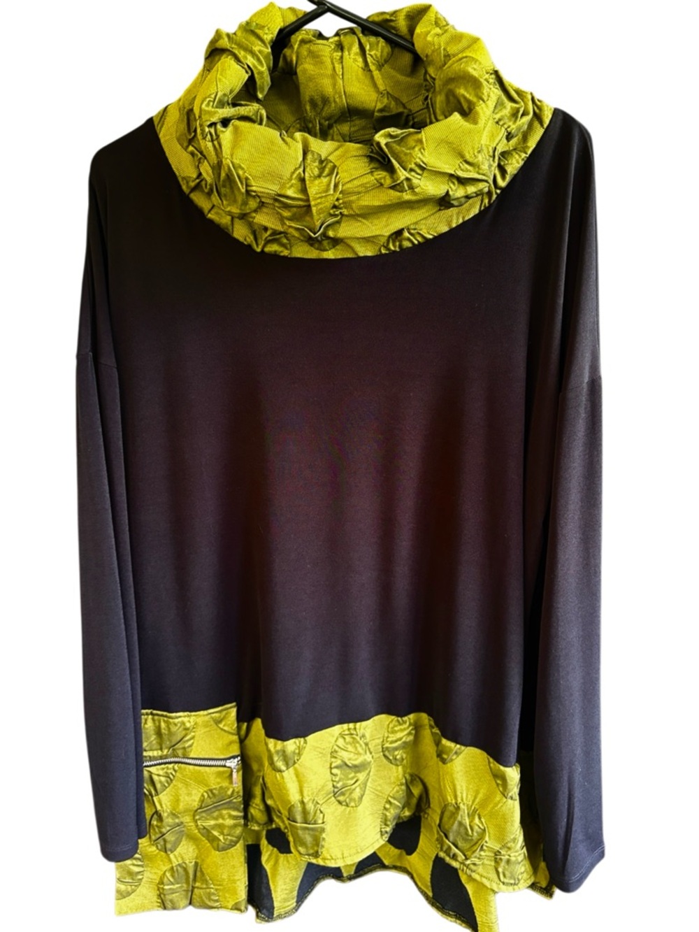 EUC Kozan Avril Textured Turtleneck Tunic Top Black Green Size Large Retail $174
